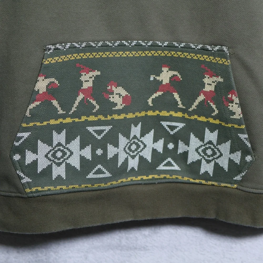 New Era Hoodie Mens Medium Forest Green Baseball Graphic Kangaroo Pocket Western